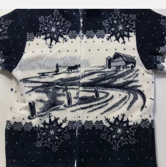 VINTAGE ART UNLIMITED SPORTSWEAR ZIP UP FLEECE JACKET SWEATER WINTER SCENE XL - Picture 3 of 6